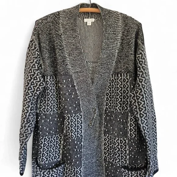 J. Jill Womens Black & White Patchwork Open Front Long Cardigan Sweater Large - Picture 6 of 15